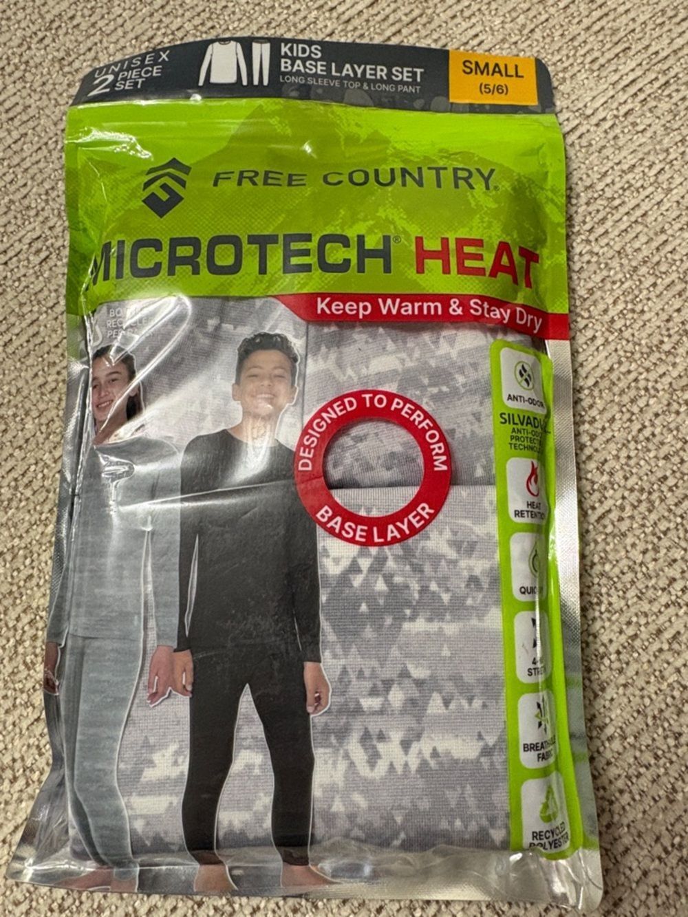 NWT Free Country Kids Microtech Heat Base Layer Set - Gray/White